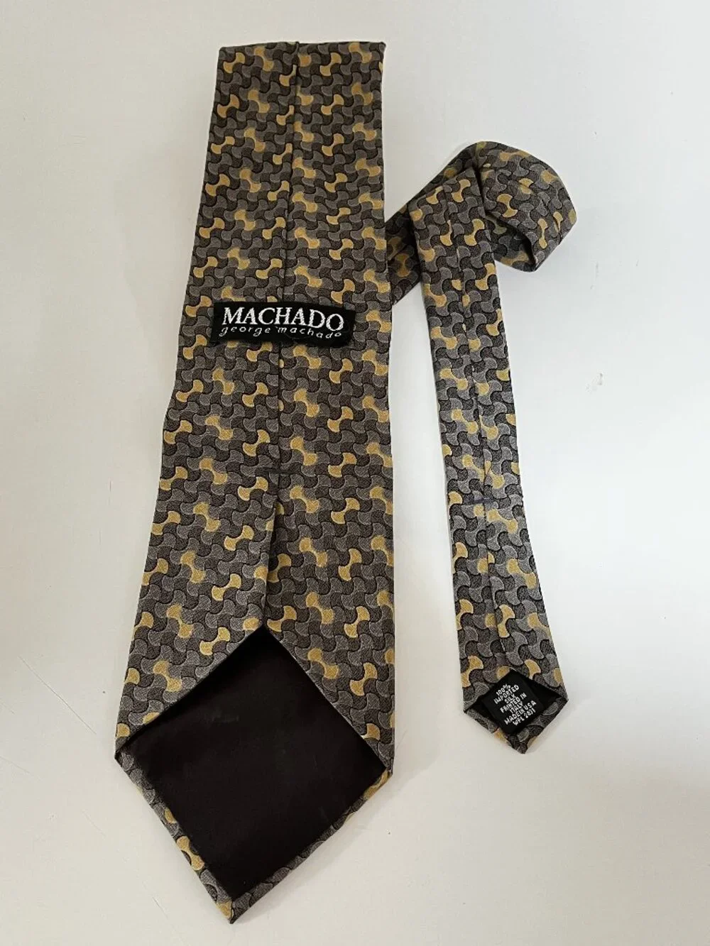 MACHADO George Machado Geometric Tile Brown & Yellow 100% Silk MEN'S TIE Preowne
